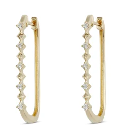 Oval Hoop Diamond Earrings, 14K Yellow Gold Discount