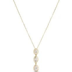Oval, Marquise and Pear Shaped Diamond Necklace, 14K Yellow Gold