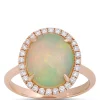 Oval Opal and Round Diamond Halo Ring, 14K Yellow Gold New