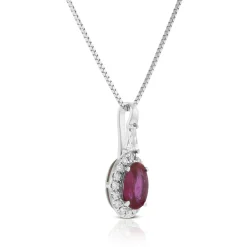 Oval Ruby & Diamond Halo Necklace 14K Best