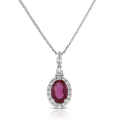 Oval Ruby & Diamond Halo Necklace 14K Best