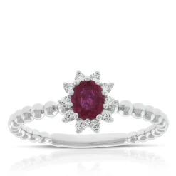 Oval Ruby & Diamond Halo Ring 14K Sale