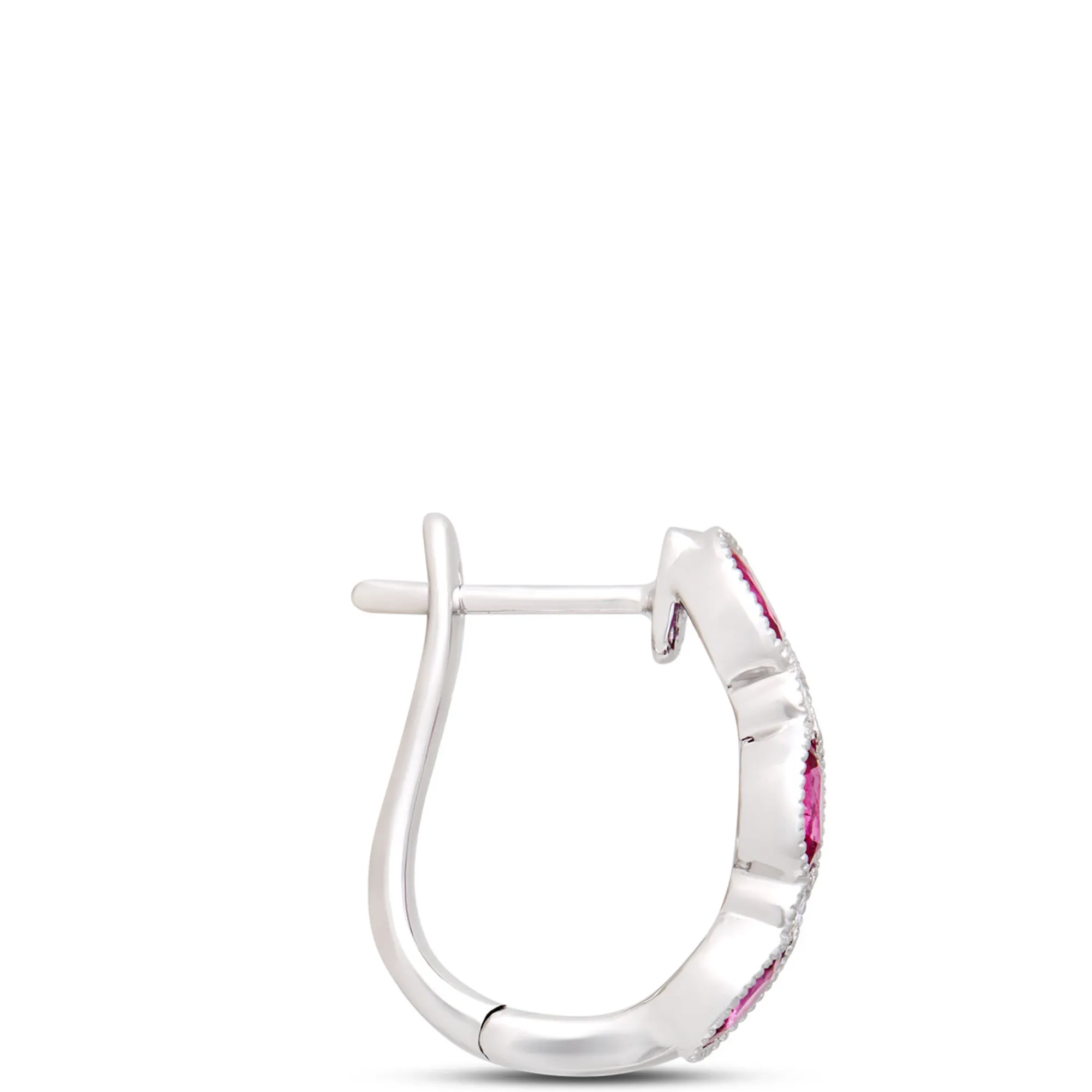 Oval Ruby Hoops, 14K White Gold Discount