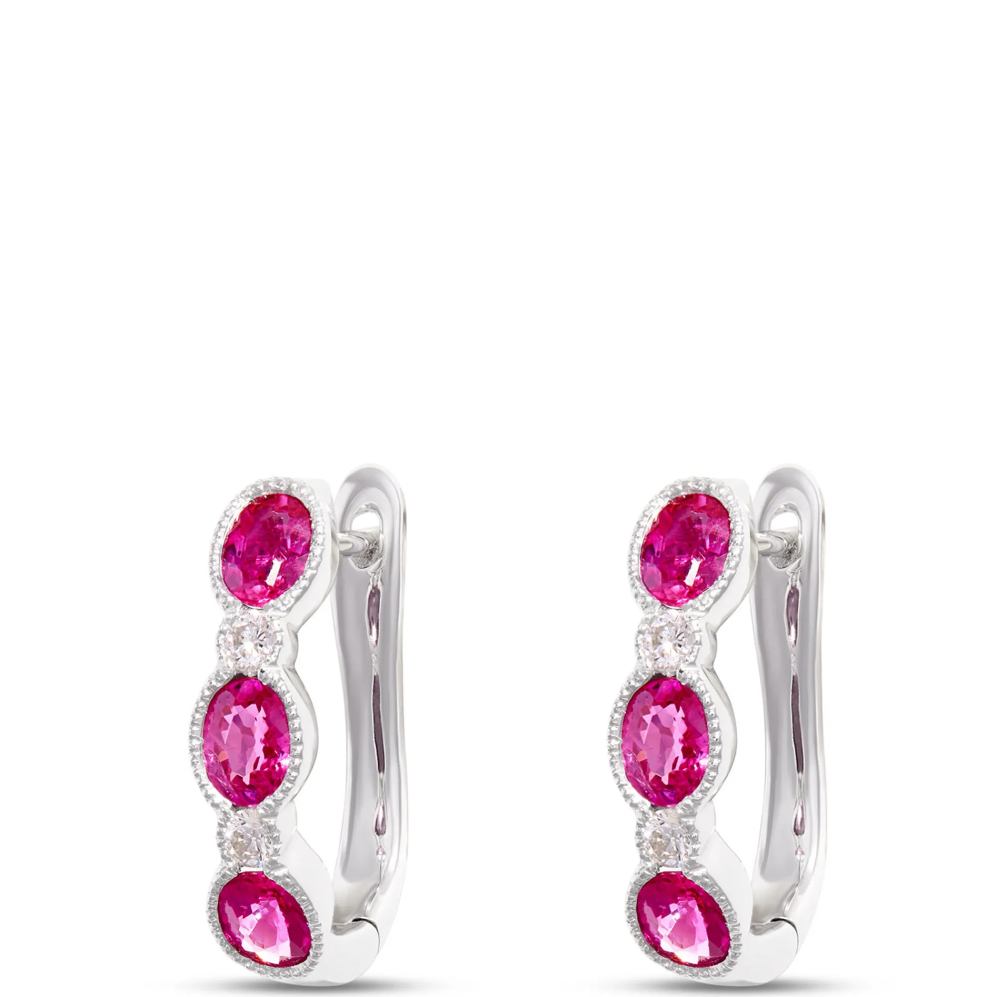Oval Ruby Hoops, 14K White Gold Discount