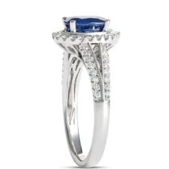 Oval Sapphire and Diamond Halo Ring, 14K White Gold Discount