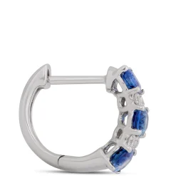 Oval Sapphire and Diamond Hoops, 14K White Gold Outlet