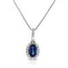Oval Sapphire & Diamond Halo Necklace 14K Discount