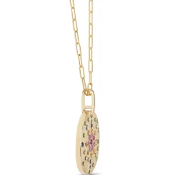 Oval Shaped Confetti Gemstone Pendant, 14K Yellow Gold Best