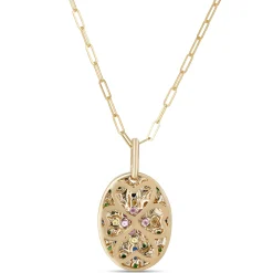 Oval Shaped Confetti Gemstone Pendant, 14K Yellow Gold Best