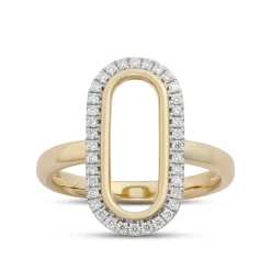 Oval Shaped Open Center Diamond Ring, 14K White and Yellow Gold Best