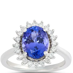Oval Tanzanite and Diamond Halo Ring, 14K White Gold Outlet