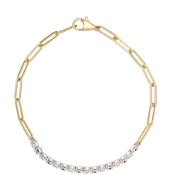 Paperclip Round Ruby and Diamond Bracelet in 14K Yellow Gold Hot