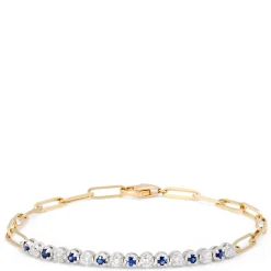 Paperclip Round Sapphire and Diamond Bracelet in 14K Yellow Gold Hot