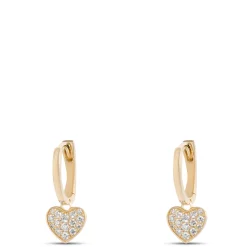 Pave Heart Hoops, 14K Yellow Gold Online