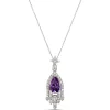 Pear Amethyst and Diamond Pendant, 14K White Gold