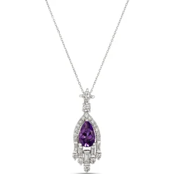 Pear Amethyst and Diamond Pendant, 14K White Gold