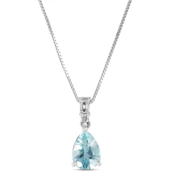 Pear Aquamarine & Diamond Necklace 14K Hot