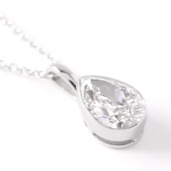 Pear Diamond Invisible Bezel Pendant, 1 Carat Total Weight, 14K White Gold New