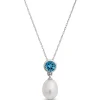 Pearl and Blue Topaz Pendant Necklace, 14k White Gold Sale