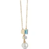 Pearl, Blue Topaz and Diamond Necklace, 14K Yellow Gold New
