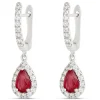 Pear Ruby and Diamond Dangle Earrings, 14K White Gold Outlet