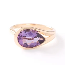 Pear Shaped Amethyst Ring, 14K Yellow Gold New
