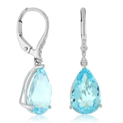 Pear Shaped Blue Topaz & Diamond Earrings 14K Discount