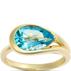 Pear Shaped Blue Topaz Ring, 14K Yellow Gold Online