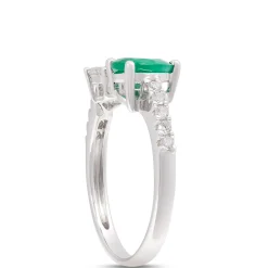 Pear Shaped Emerald and Diamond Open Center Ring, 14K White Gold Hot
