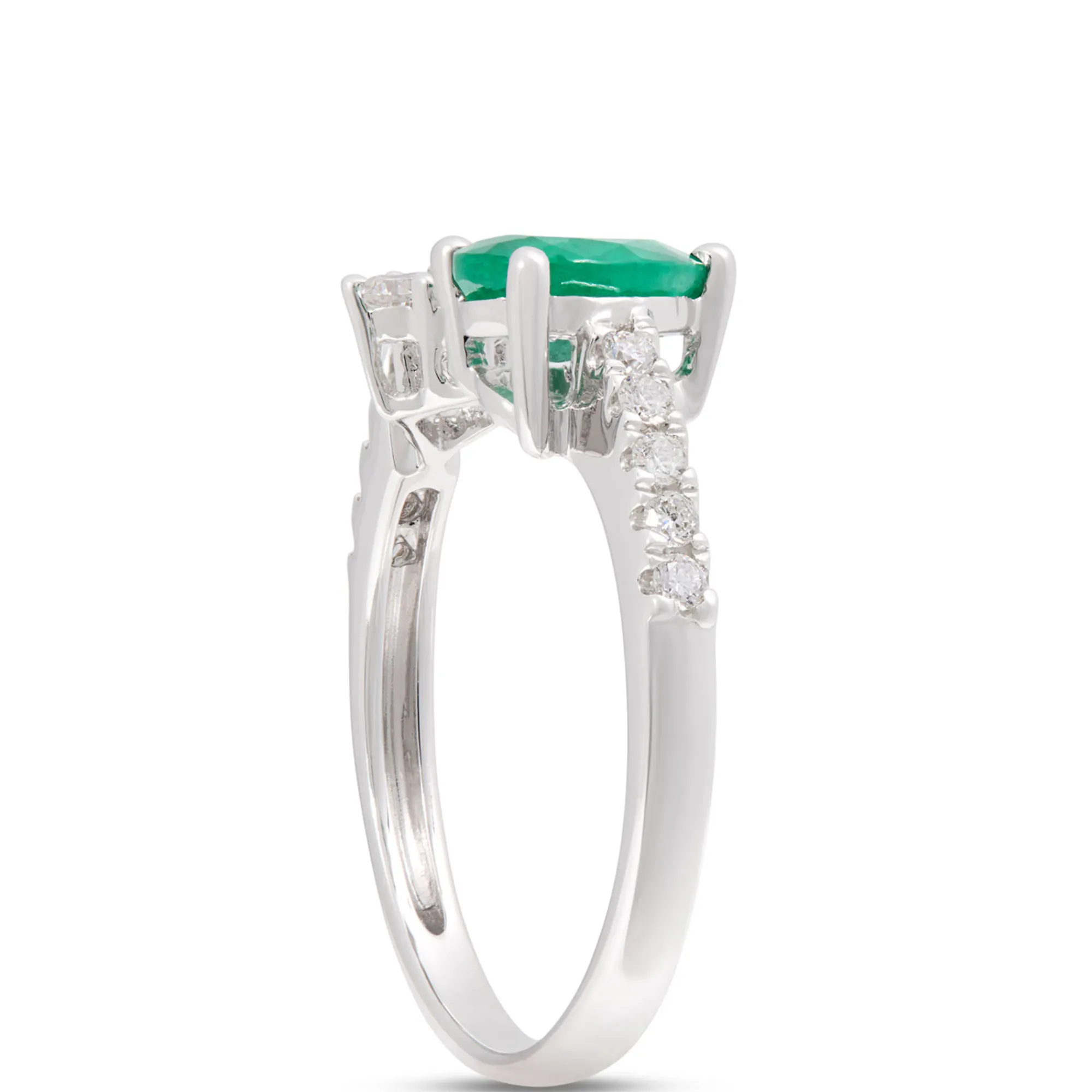 Pear Shaped Emerald and Diamond Open Center Ring, 14K White Gold Hot