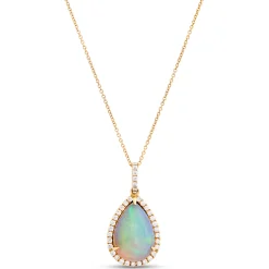 Pear-Shaped Opal and Diamond Pendant Necklace, 14K Yellow Gold Online
