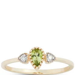 Pear Shaped Peridot and Diamond Ring, 14K Yellow Gold Clearance