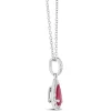 Pear Shaped Ruby and Diamond Halo Pendant Necklace, 14K White Gold Discount