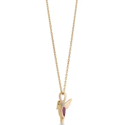 Pear Shaped Ruby Bird Necklace, 14K Yellow Gold Best