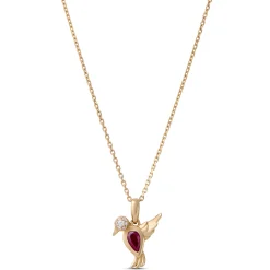 Pear Shaped Ruby Bird Necklace, 14K Yellow Gold Best
