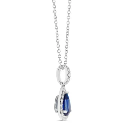 Pear-Shaped Sapphire and Diamond Pendant Necklace, 14K White Gold Sale