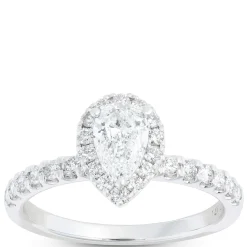 Pear Shape Halo and Round Diamond Bridal Set, 14K White Gold Outlet