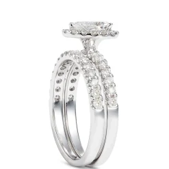 Pear Shape Halo and Round Diamond Bridal Set, 14K White Gold Outlet