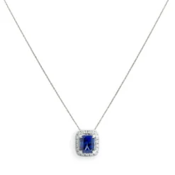 Radiant Cut Sapphire & Diamond Pendant 14K Sale