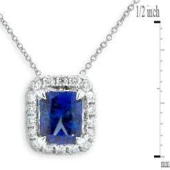 Radiant Cut Sapphire & Diamond Pendant 14K Sale