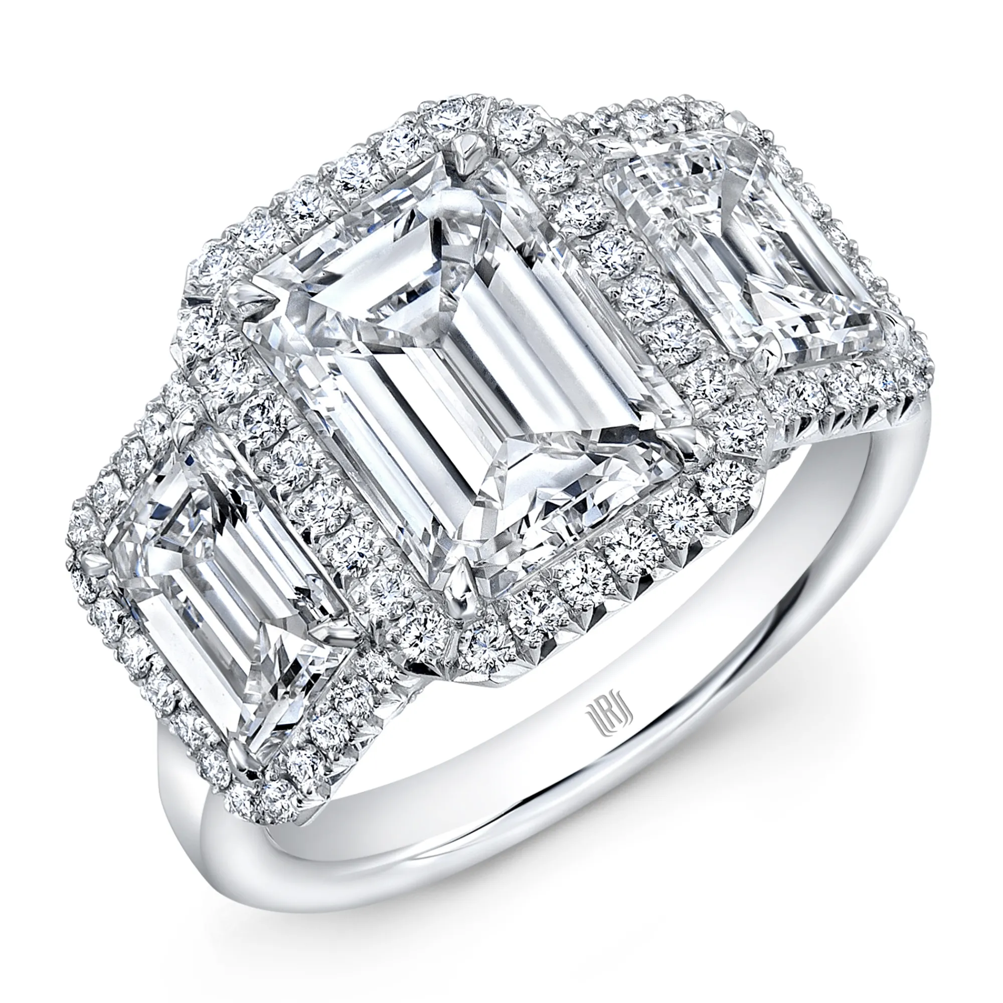 Rahaminov Emerald Cut Diamond Engagement Ring, 18K White Gold Hot
