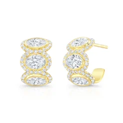 Rahaminov Oval and Round Diamond Halo Huggie Earrings Outlet