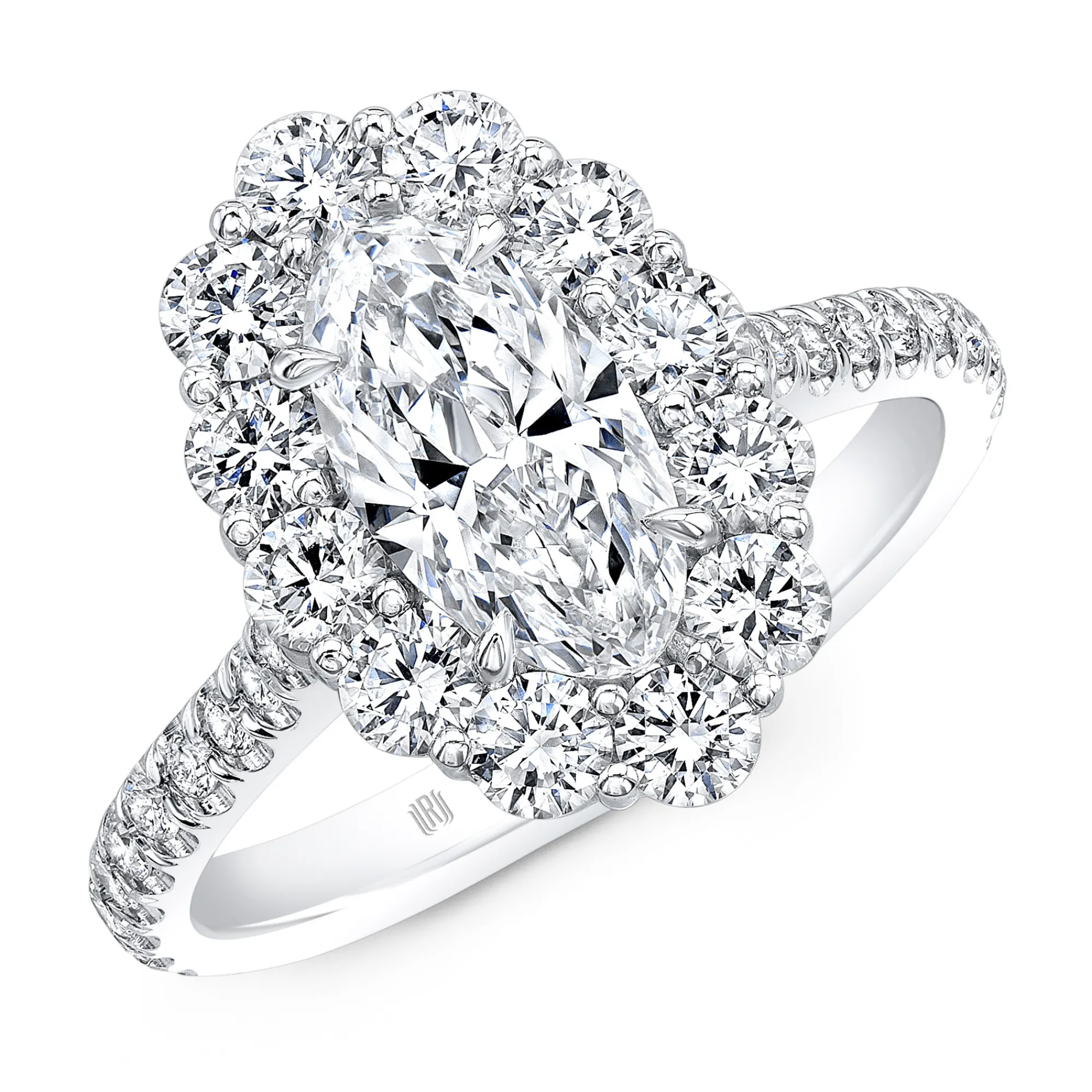 Rahaminov Oval Diamond Engagement Ring, 18K White Gold Hot