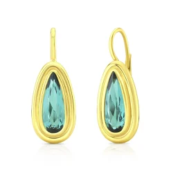 Rahaminov Pear Shaped Green Tourmaline Earrings, 18K Yellow Gold Hot
