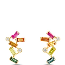 Rainbow Sapphire Earrings, 14K Yellow Gold Outlet