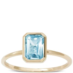Rectangle Bezel Set Blue Topaz Ring, 14K Outlet