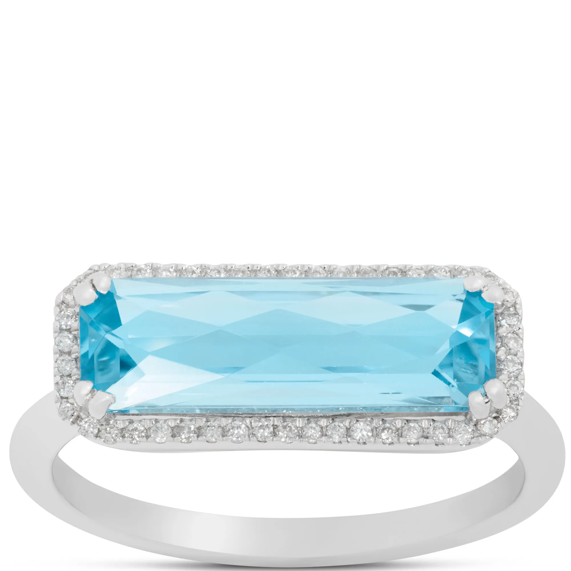 Rectangular Blue Topaz Diamond Ring 14K Outlet