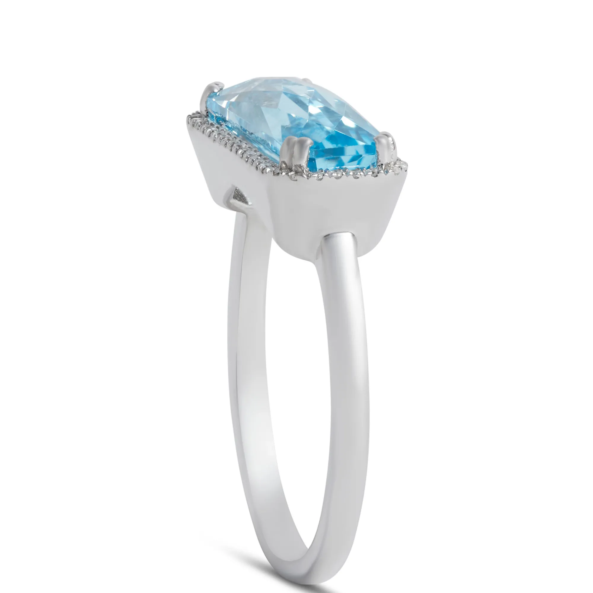 Rectangular Blue Topaz Diamond Ring 14K Outlet
