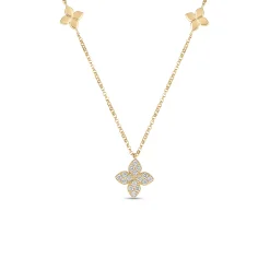 Roberto Coin Robert Coin 18k Yellow Gold Love By The Inch Diamond & Polished Flower Station Necklace Best