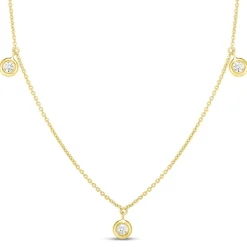Roberto Coin Diamonds By The Inch 18K Gold Dangling 3 Station Necklace, 17″ Clearance
